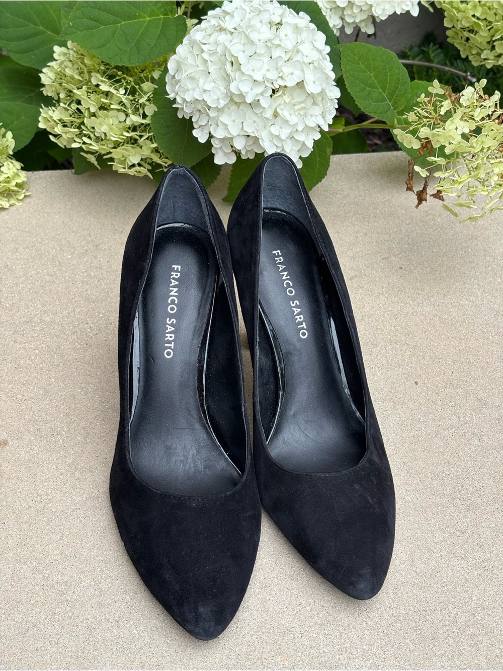 Franco Sarto Black Suede Pointed Toe Heels